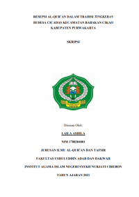 Repsesi al-quraan dalam tradisi tingkeban di desa cicadas kecamatan babakan cikao kabupaten purwakarta