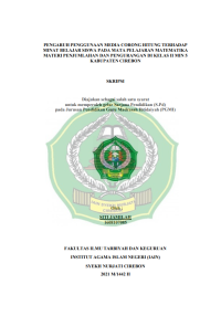 Pengaruh Pengunaan Media Corong Hitung Terhadap Minat Belajar Siswa Pada Mata Pelajaran Matematika Materi Penjumlahan Dan Pengurangan Di Kelas II MIN 5 Kabupaten Cirebon